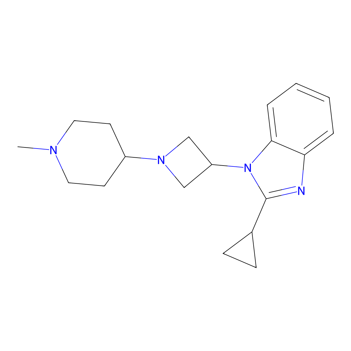2-cyclopropyl-1-[1-(1-methylpiperidin-4-yl)azetidin-3-yl]-1H-1,3-benzodiazole molecular structure, CAS 2380143-33-7