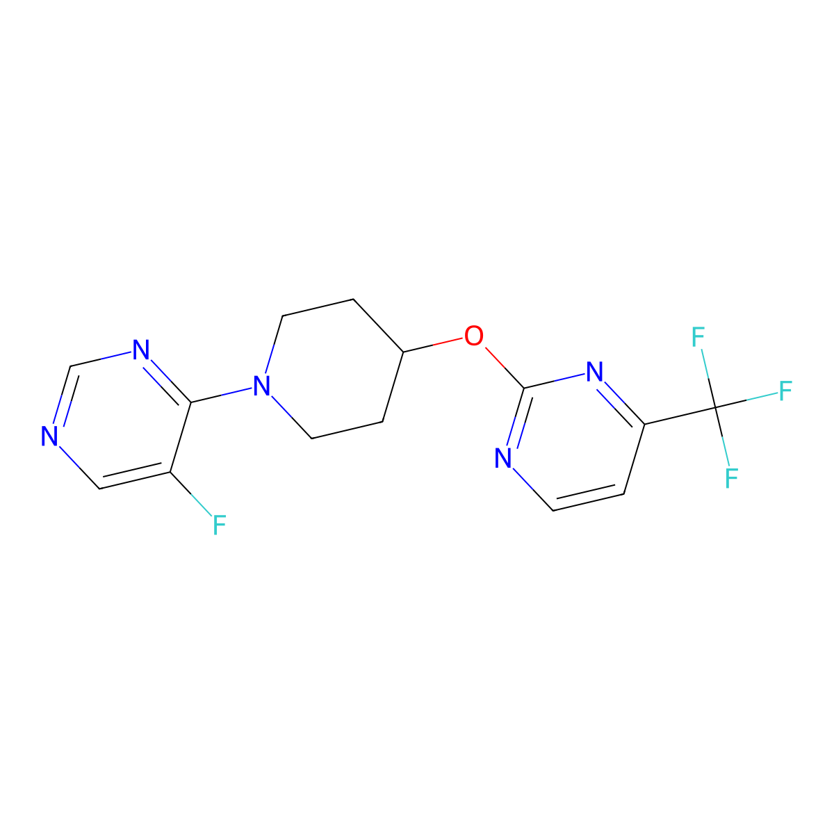 5-Fluoro-4-(4-{[4-(trifluoromethyl)pyrimidin-2-yl]oxy}piperidin-1-yl)pyrimidine molecular structure, CAS 2380143-36-0