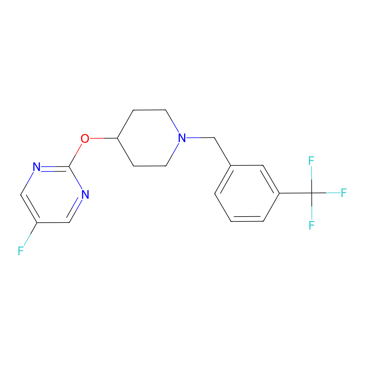 5-Fluoro-2-[(1-{[3-(trifluoromethyl)phenyl]methyl}piperidin-4-yl)oxy]pyrimidine molecular structure, CAS 2380143-39-3