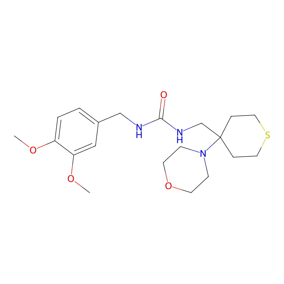 1-[(3,4-Dimethoxyphenyl)methyl]-3-{[4-(morpholin-4-yl)thian-4-yl]methyl}urea molecular structure, CAS 2380143-43-9