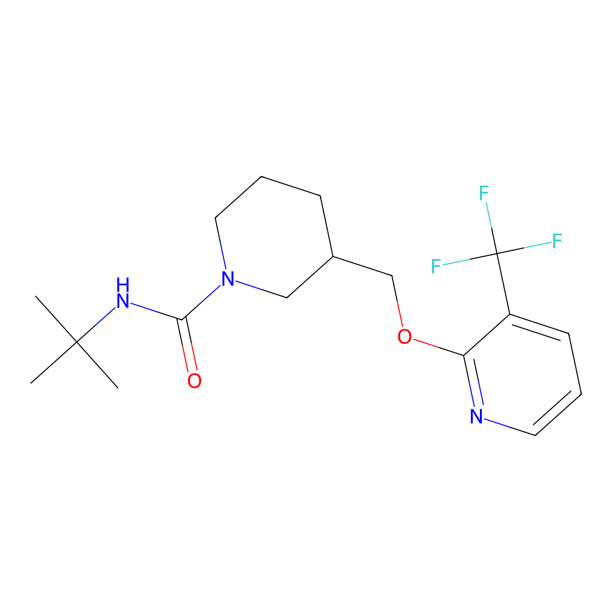 N-tert-butyl-3-({[3-(trifluoromethyl)pyridin-2-yl]oxy}methyl)piperidine-1-carboxamide molecular structure, CAS 2380143-44-0