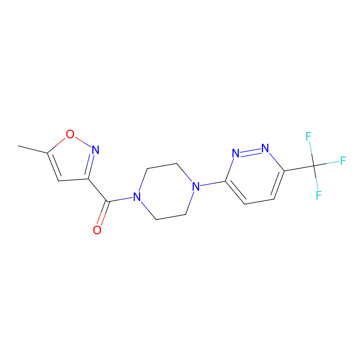 3-[4-(5-Methyl-1,2-oxazole-3-carbonyl)piperazin-1-yl]-6-(trifluoromethyl)pyridazine molecular structure, CAS 2380143-46-2