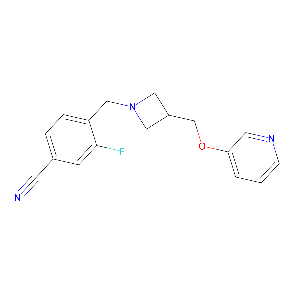 3-Fluoro-4-[[3-(pyridin-3-yloxymethyl)azetidin-1-yl]methyl]benzonitrile molecular structure, CAS 2380143-58-6