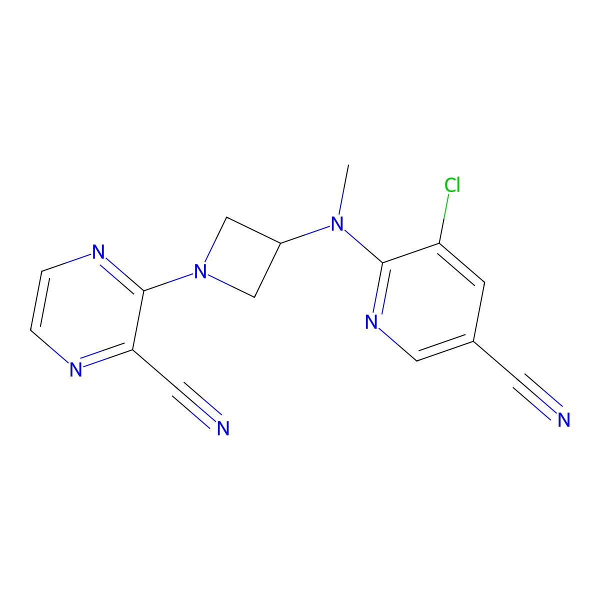 3-{3-[(3-Chloro-5-cyanopyridin-2-yl)(methyl)amino]azetidin-1-yl}pyrazine-2-carbonitrile molecular structure, CAS 2380143-59-7