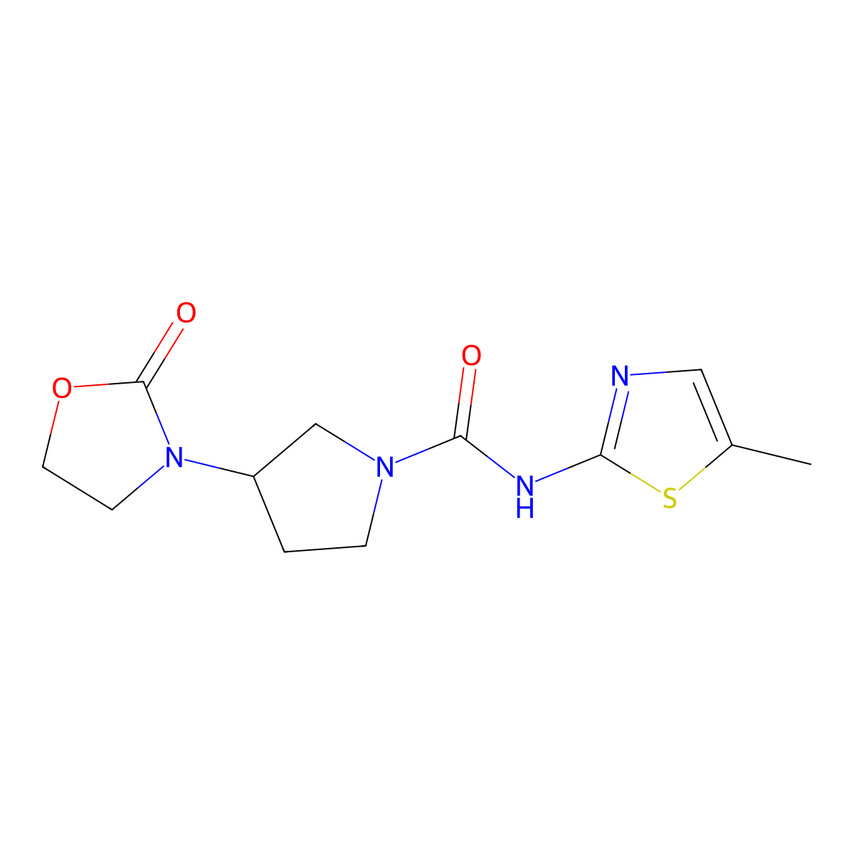 N-(5-Methyl-1,3-thiazol-2-yl)-3-(2-oxo-1,3-oxazolidin-3-yl)pyrrolidine-1-carboxamide molecular structure, CAS 2380143-83-7