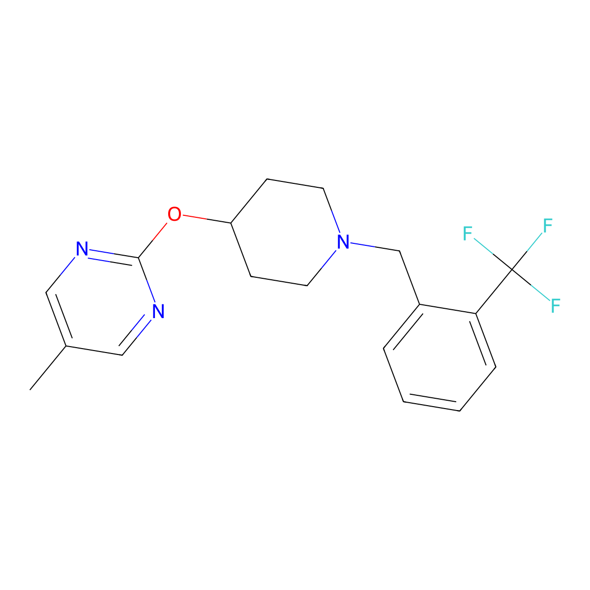 5-Methyl-2-[(1-{[2-(trifluoromethyl)phenyl]methyl}piperidin-4-yl)oxy]pyrimidine molecular structure, CAS 2380143-84-8