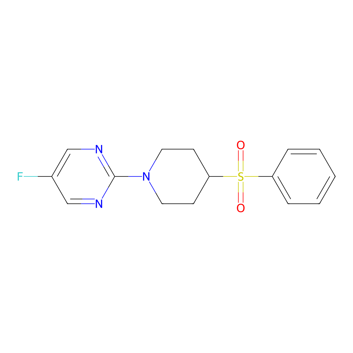 2-[4-(Benzenesulfonyl)piperidin-1-yl]-5-fluoropyrimidine molecular structure, CAS 2380143-88-2