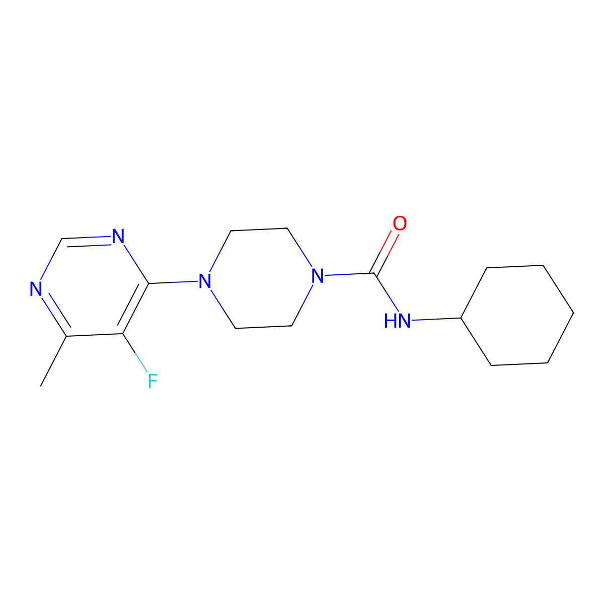 N-Cyclohexyl-4-(5-fluoro-6-methylpyrimidin-4-yl)piperazine-1-carboxamide molecular structure, CAS 2380143-98-4