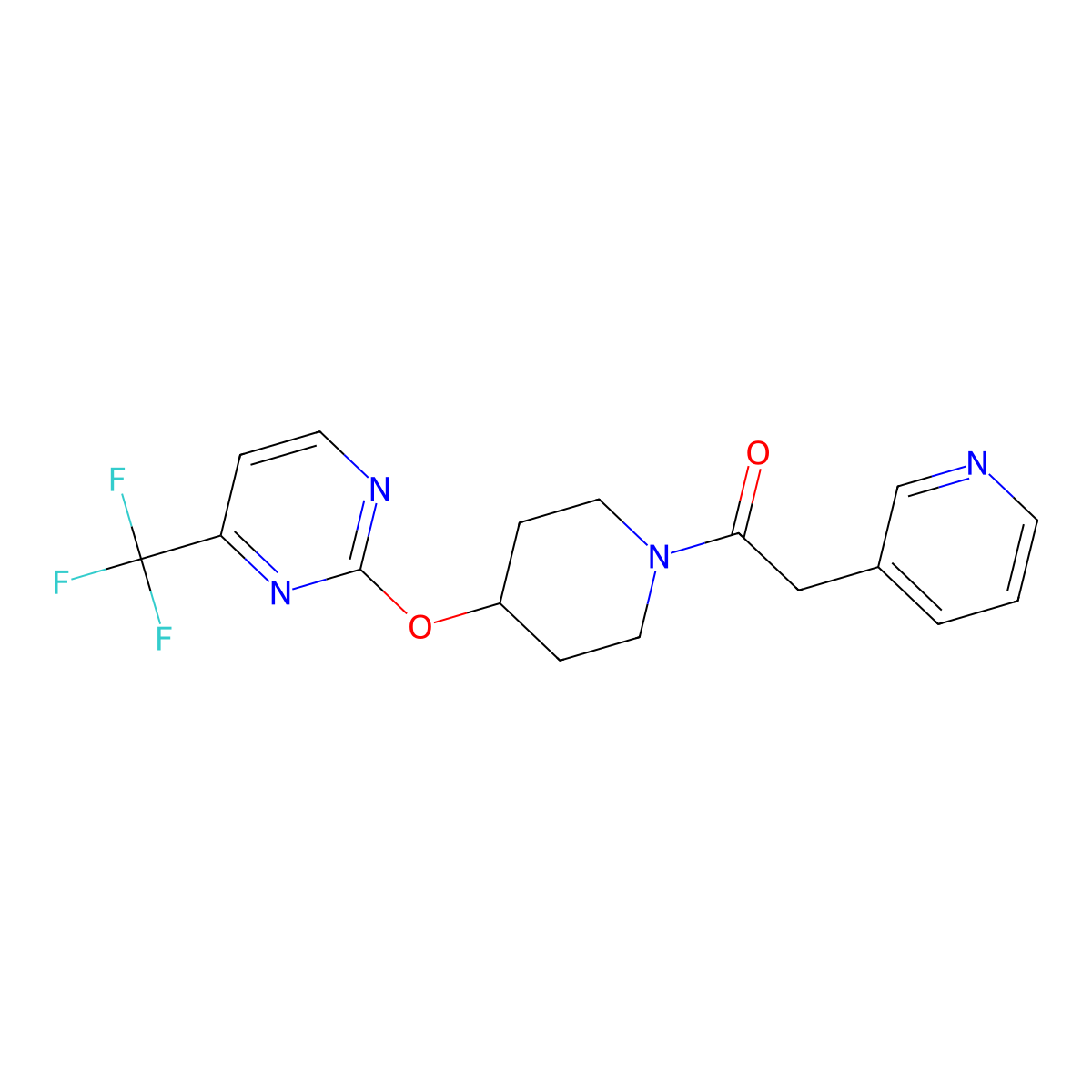 2-(Pyridin-3-yl)-1-(4-{[4-(trifluoromethyl)pyrimidin-2-yl]oxy}piperidin-1-yl)ethan-1-one molecular structure, CAS 2380144-07-8