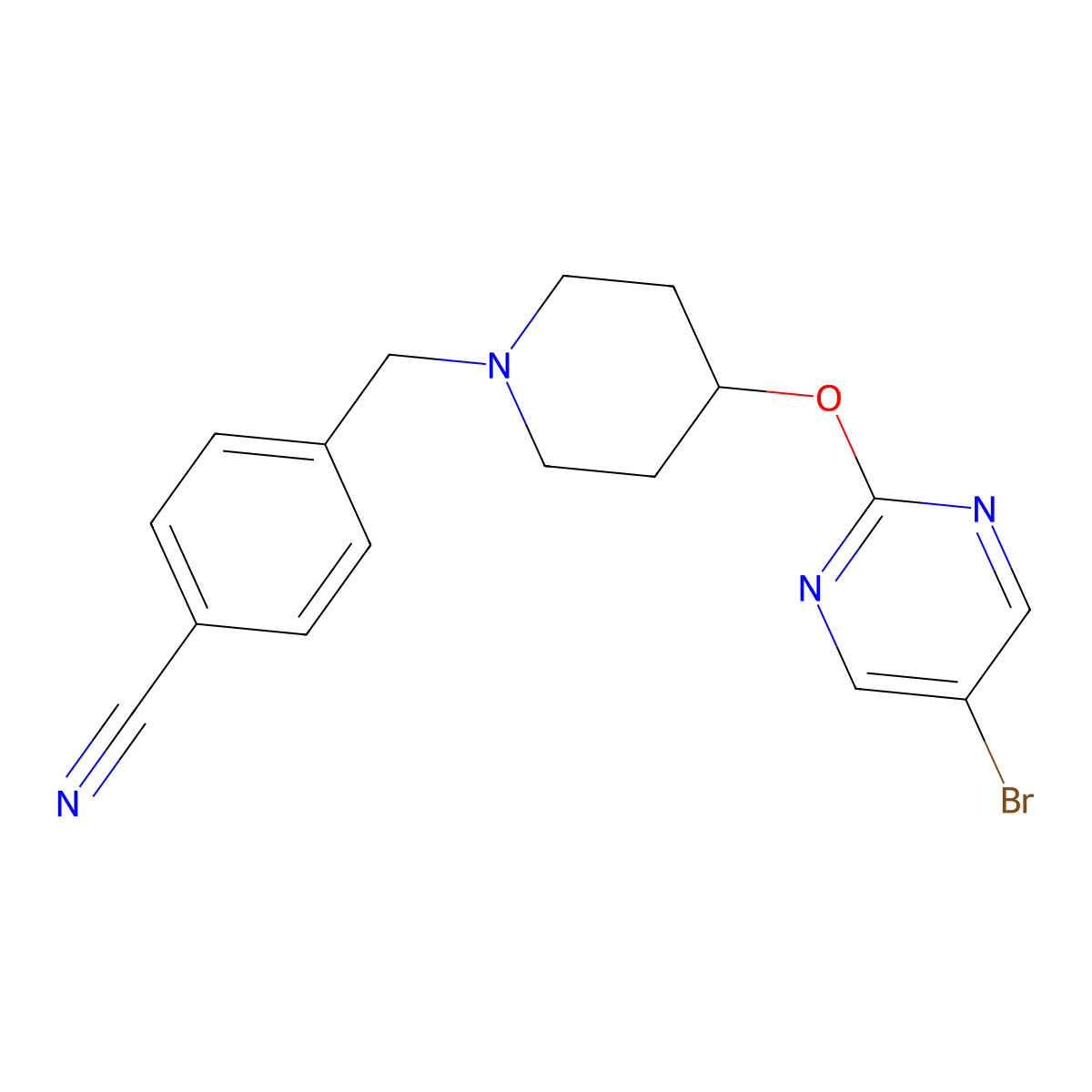 4-({4-[(5-Bromopyrimidin-2-yl)oxy]piperidin-1-yl}methyl)benzonitrile molecular structure, CAS 2380144-08-9