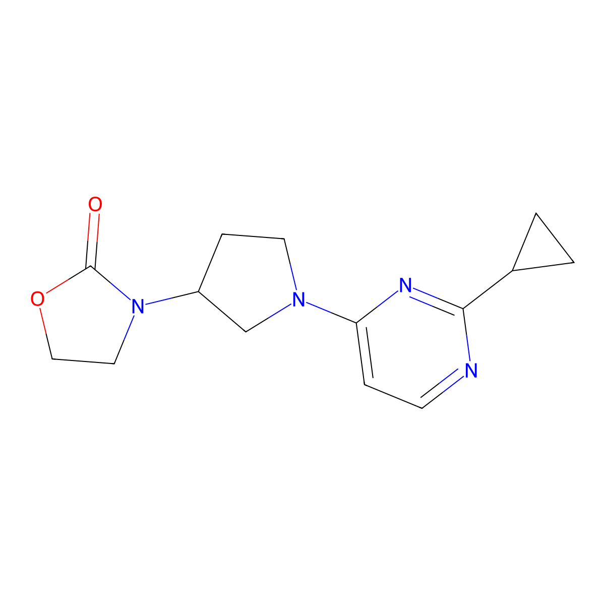 3-[1-(2-Cyclopropylpyrimidin-4-yl)pyrrolidin-3-yl]-1,3-oxazolidin-2-one molecular structure, CAS 2380144-14-7