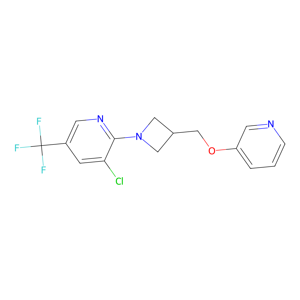 3-Chloro-2-{3-[(pyridin-3-yloxy)methyl]azetidin-1-yl}-5-(trifluoromethyl)pyridine molecular structure, CAS 2380144-15-8