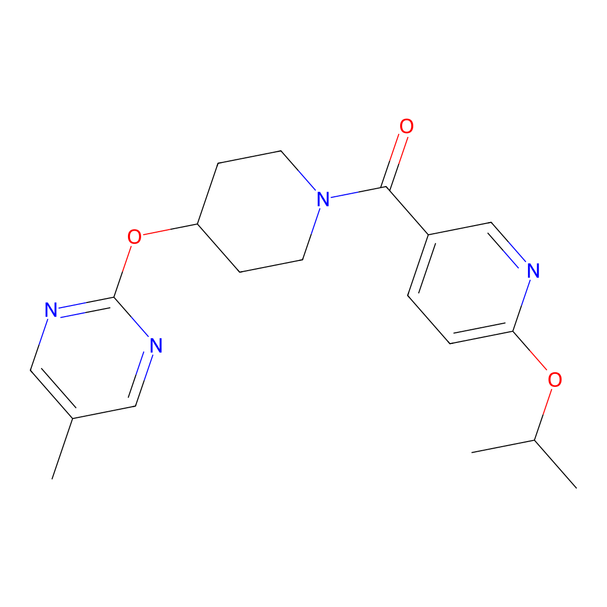 5-Methyl-2-({1-[6-(propan-2-yloxy)pyridine-3-carbonyl]piperidin-4-yl}oxy)pyrimidine molecular structure, CAS 2380144-18-1