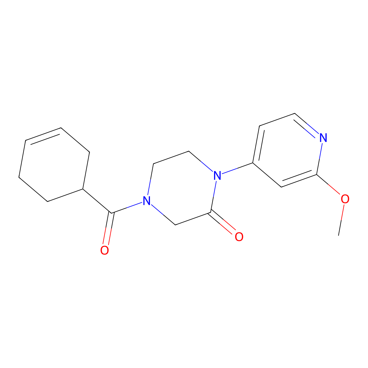 4-(Cyclohex-3-ene-1-carbonyl)-1-(2-methoxypyridin-4-yl)piperazin-2-one molecular structure, CAS 2380144-29-4