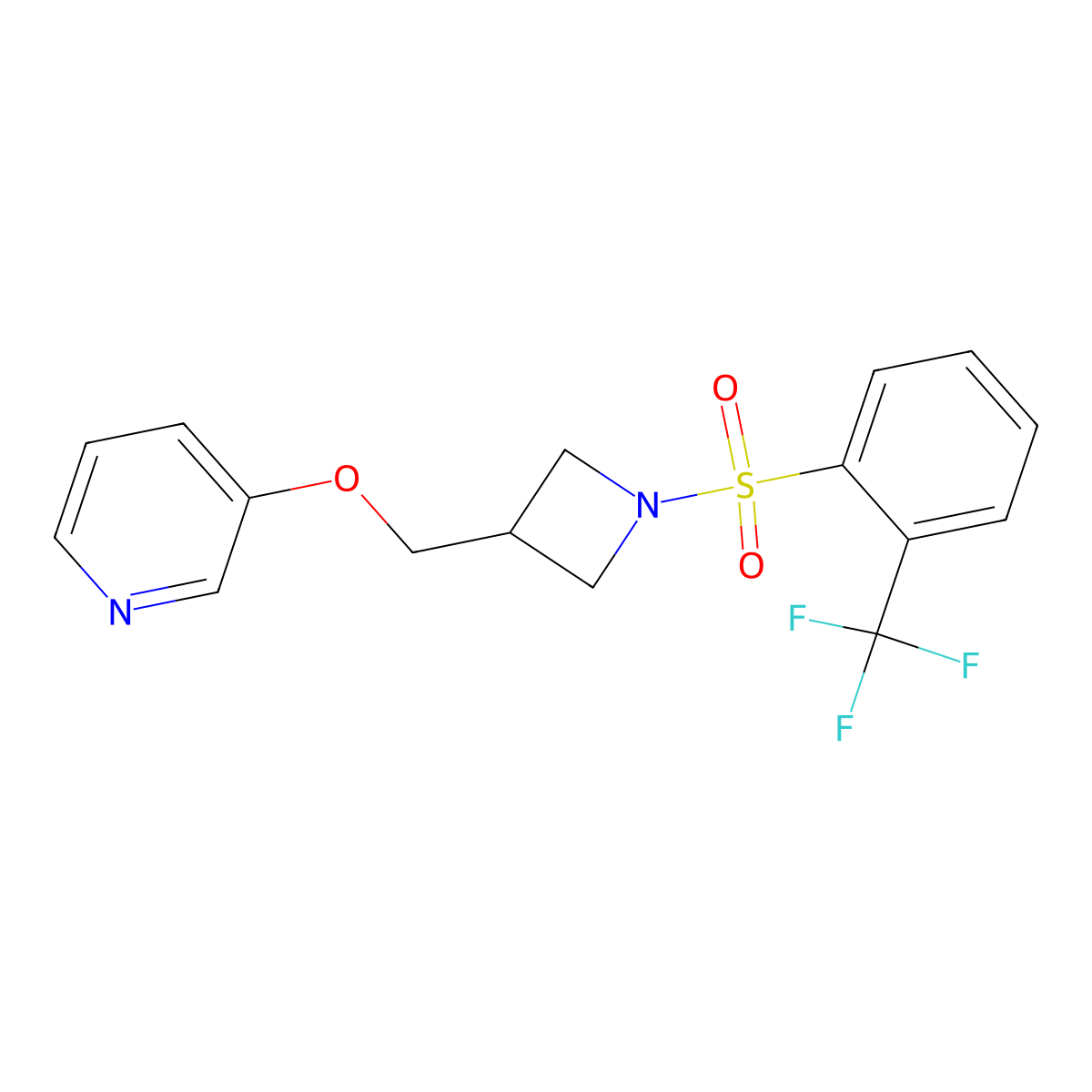 3-({1-[2-(Trifluoromethyl)benzenesulfonyl]azetidin-3-yl}methoxy)pyridine molecular structure, CAS 2380144-35-2