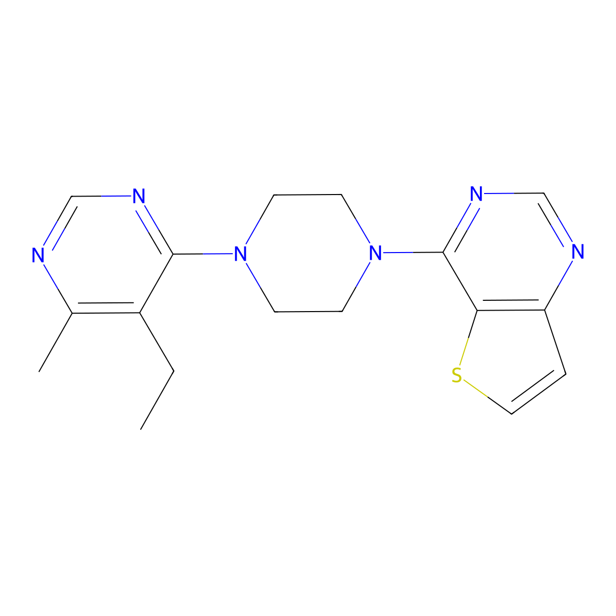 5-Ethyl-4-methyl-6-(4-{thieno[3,2-d]pyrimidin-4-yl}piperazin-1-yl)pyrimidine molecular structure, CAS 2380144-36-3