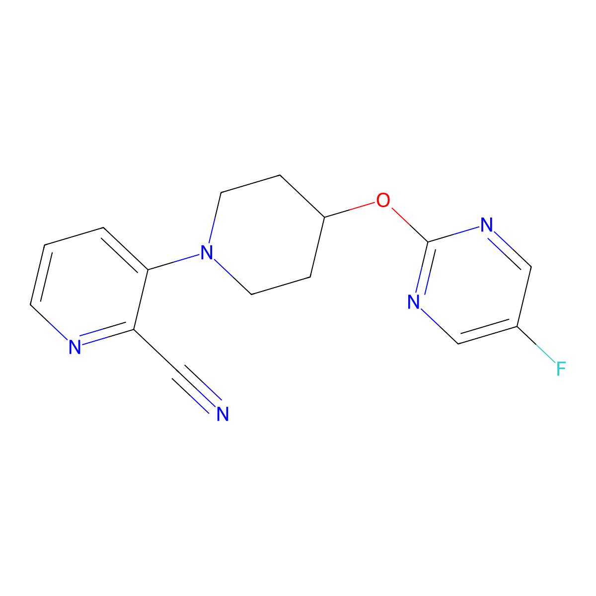 3-{4-[(5-Fluoropyrimidin-2-yl)oxy]piperidin-1-yl}pyridine-2-carbonitrile molecular structure, CAS 2380144-41-0