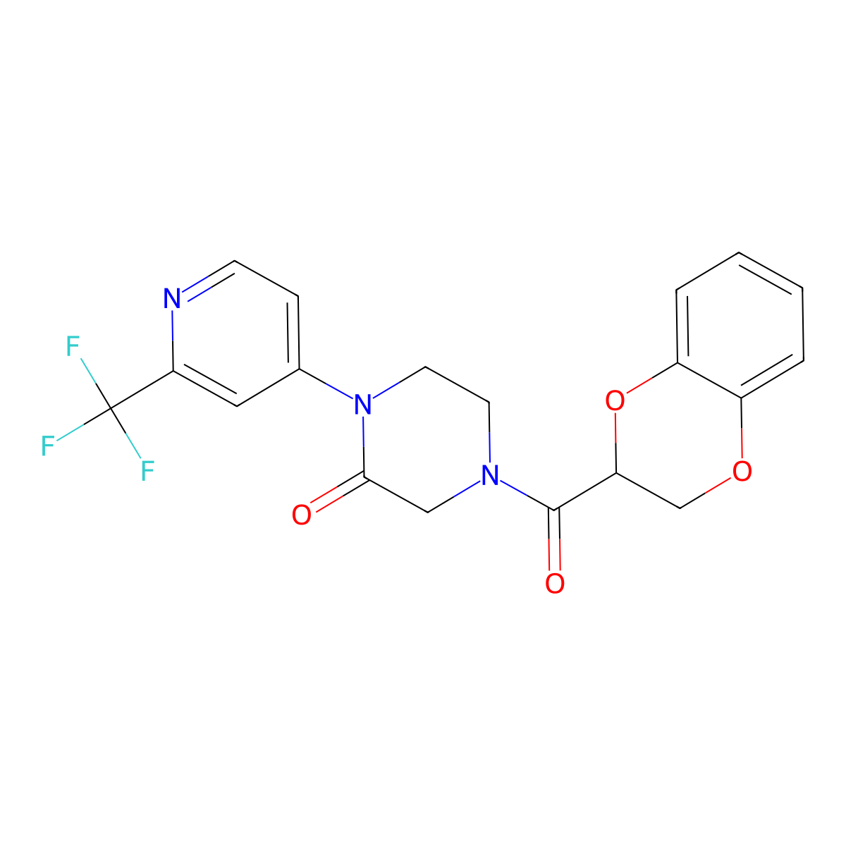 4-(2,3-Dihydro-1,4-benzodioxine-2-carbonyl)-1-[2-(trifluoromethyl)pyridin-4-yl]piperazin-2-one molecular structure, CAS 2380144-50-1
