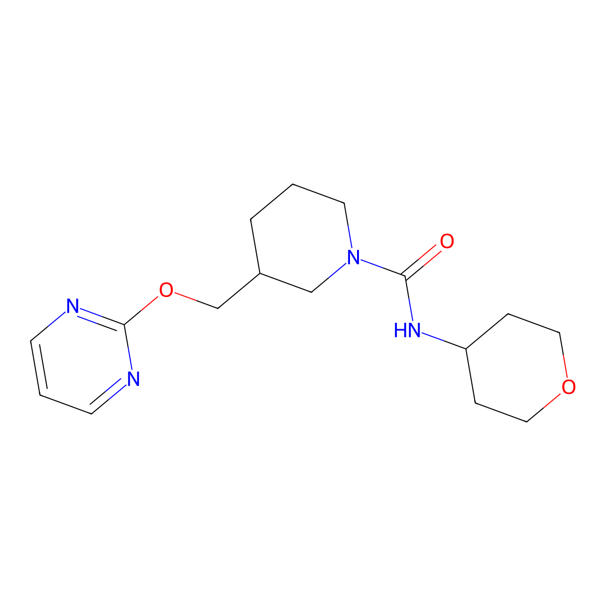 N-(oxan-4-yl)-3-[(pyrimidin-2-yloxy)methyl]piperidine-1-carboxamide molecular structure, CAS 2380144-51-2