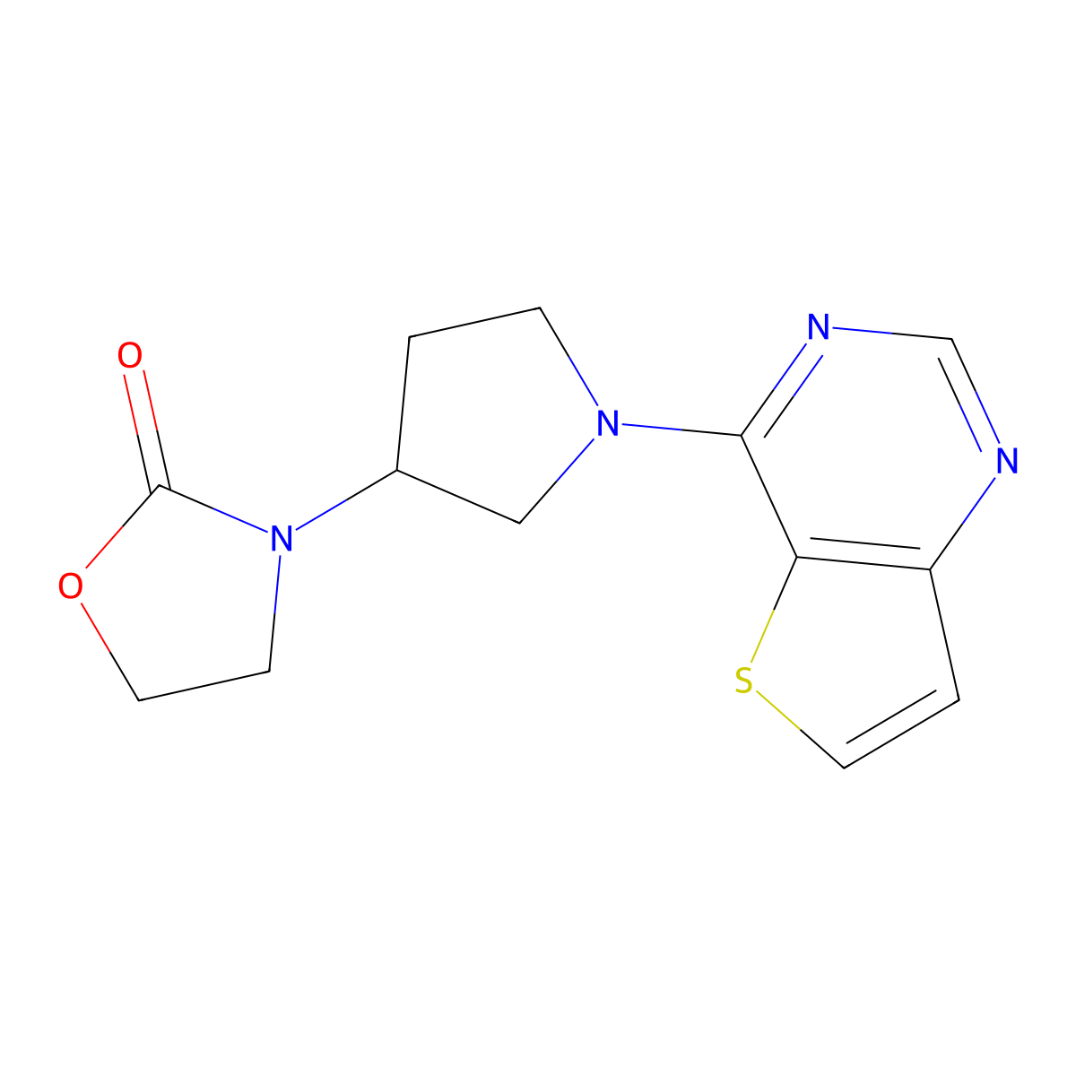 3-(1-{Thieno[3,2-d]pyrimidin-4-yl}pyrrolidin-3-yl)-1,3-oxazolidin-2-one molecular structure, CAS 2380144-52-3