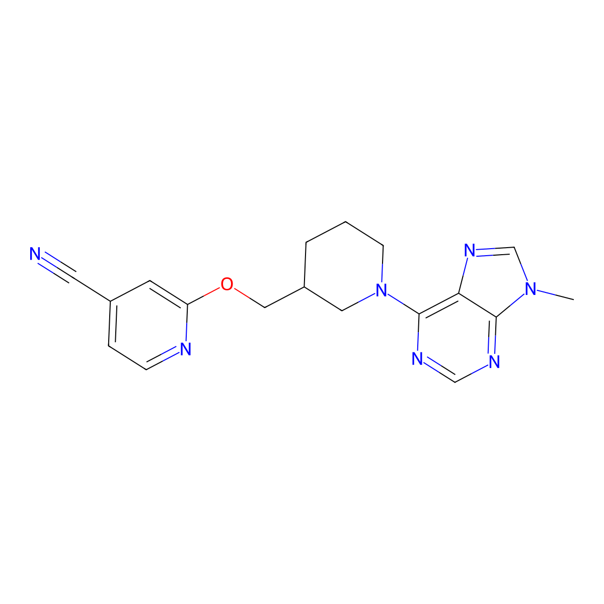 2-{[1-(9-methyl-9H-purin-6-yl)piperidin-3-yl]methoxy}pyridine-4-carbonitrile molecular structure, CAS 2380144-53-4