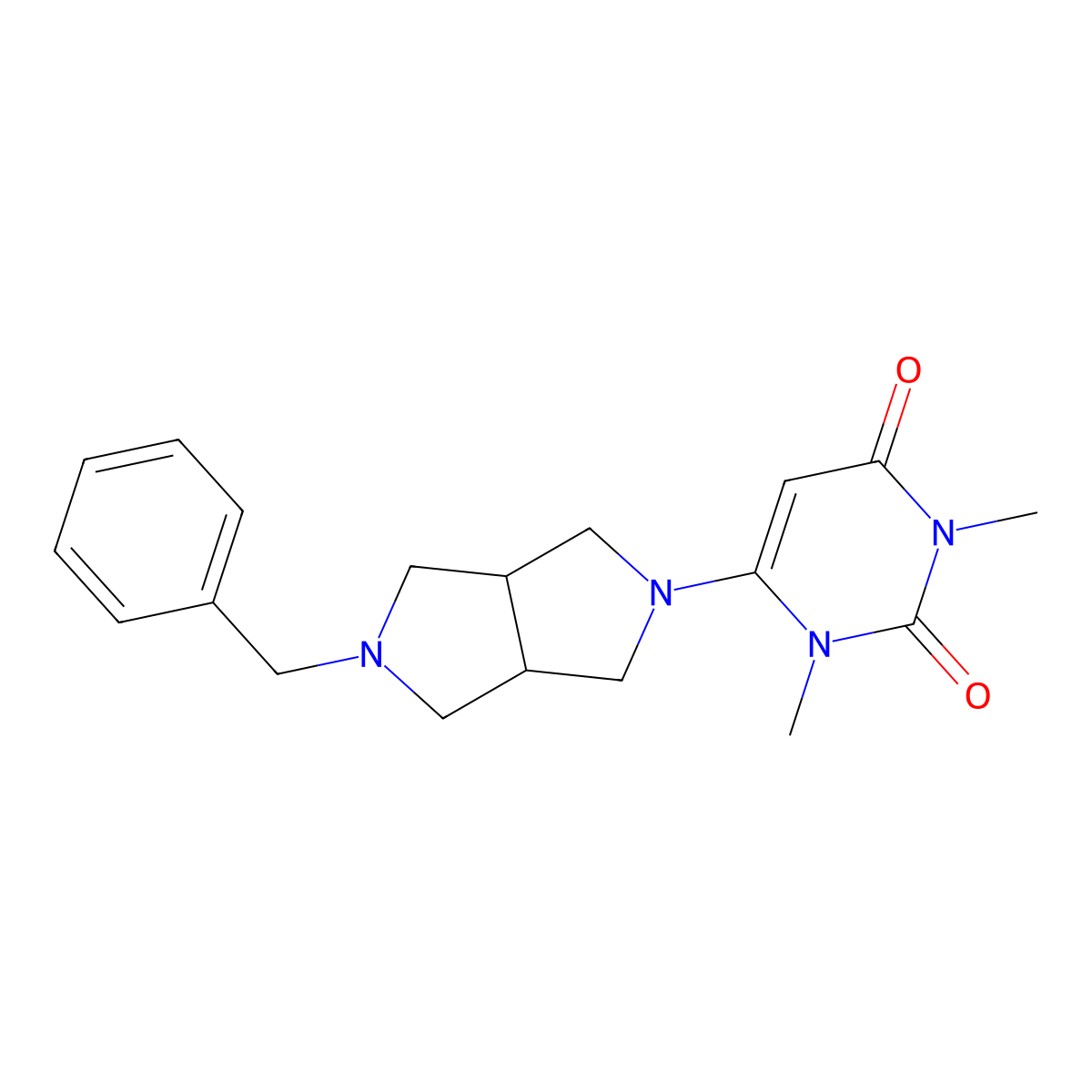 6-{5-Benzyl-octahydropyrrolo[3,4-c]pyrrol-2-yl}-1,3-dimethyl-1,2,3,4-tetrahydropyrimidine-2,4-dione molecular structure, CAS 2380144-55-6