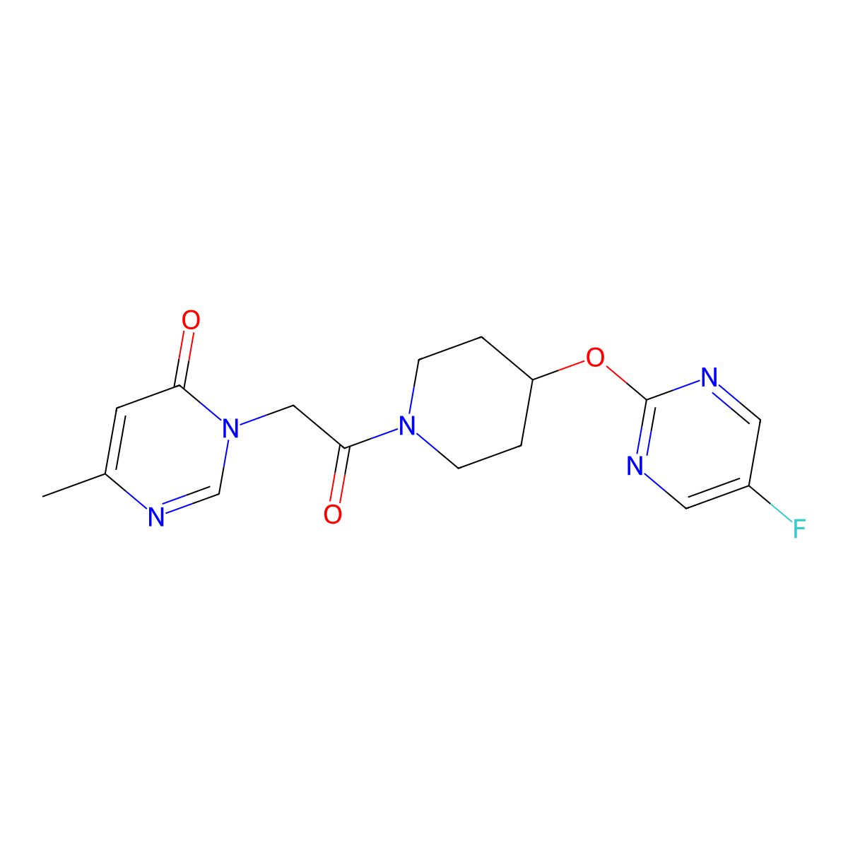 3-(2-{4-[(5-Fluoropyrimidin-2-yl)oxy]piperidin-1-yl}-2-oxoethyl)-6-methyl-3,4-dihydropyrimidin-4-one molecular structure, CAS 2380144-65-8