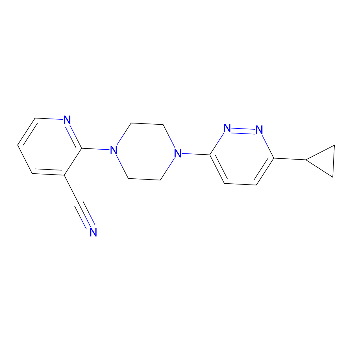 2-[4-(6-Cyclopropylpyridazin-3-yl)piperazin-1-yl]pyridine-3-carbonitrile molecular structure, CAS 2380144-67-0