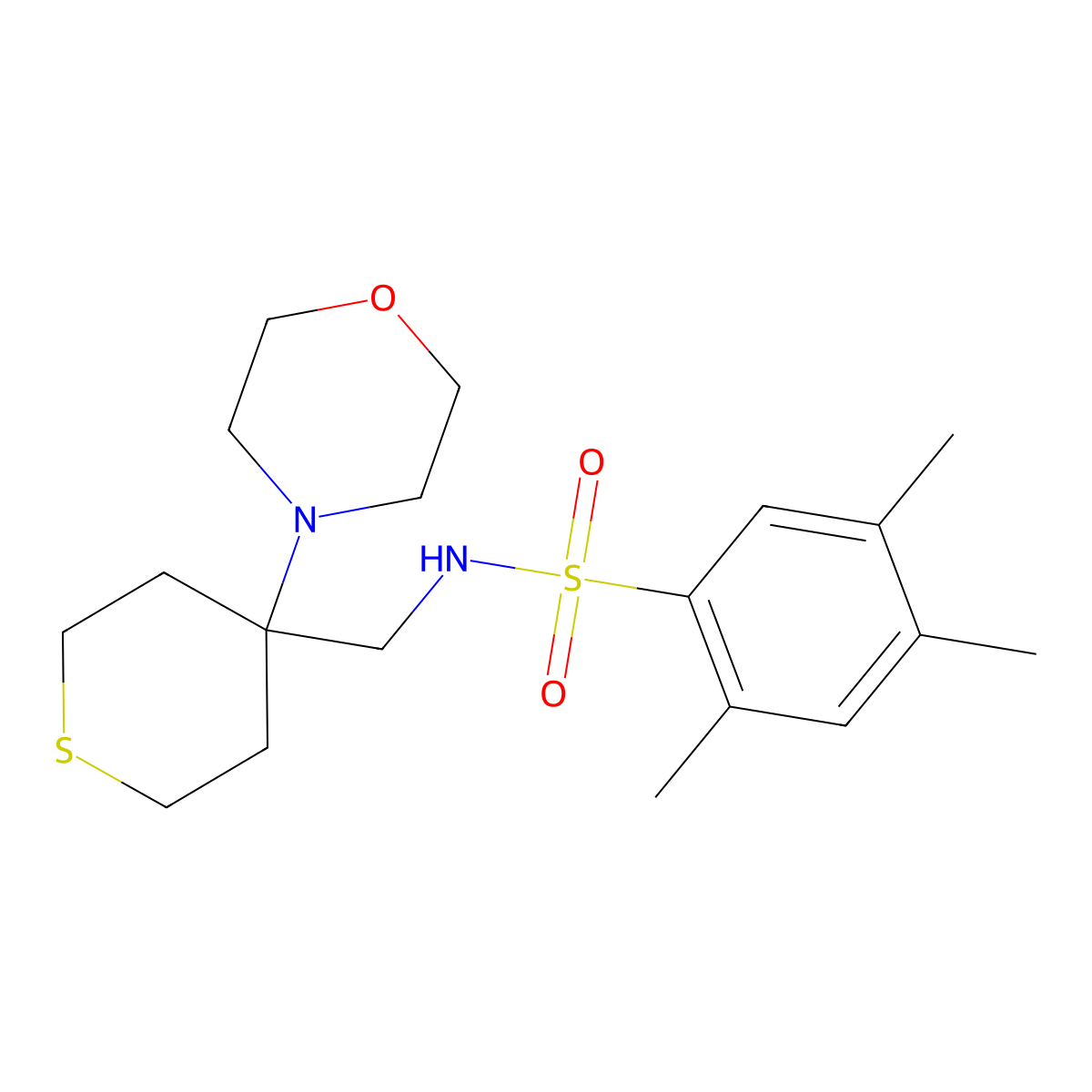 2,4,5-trimethyl-N-{[4-(morpholin-4-yl)thian-4-yl]methyl}benzene-1-sulfonamide molecular structure, CAS 2380144-68-1