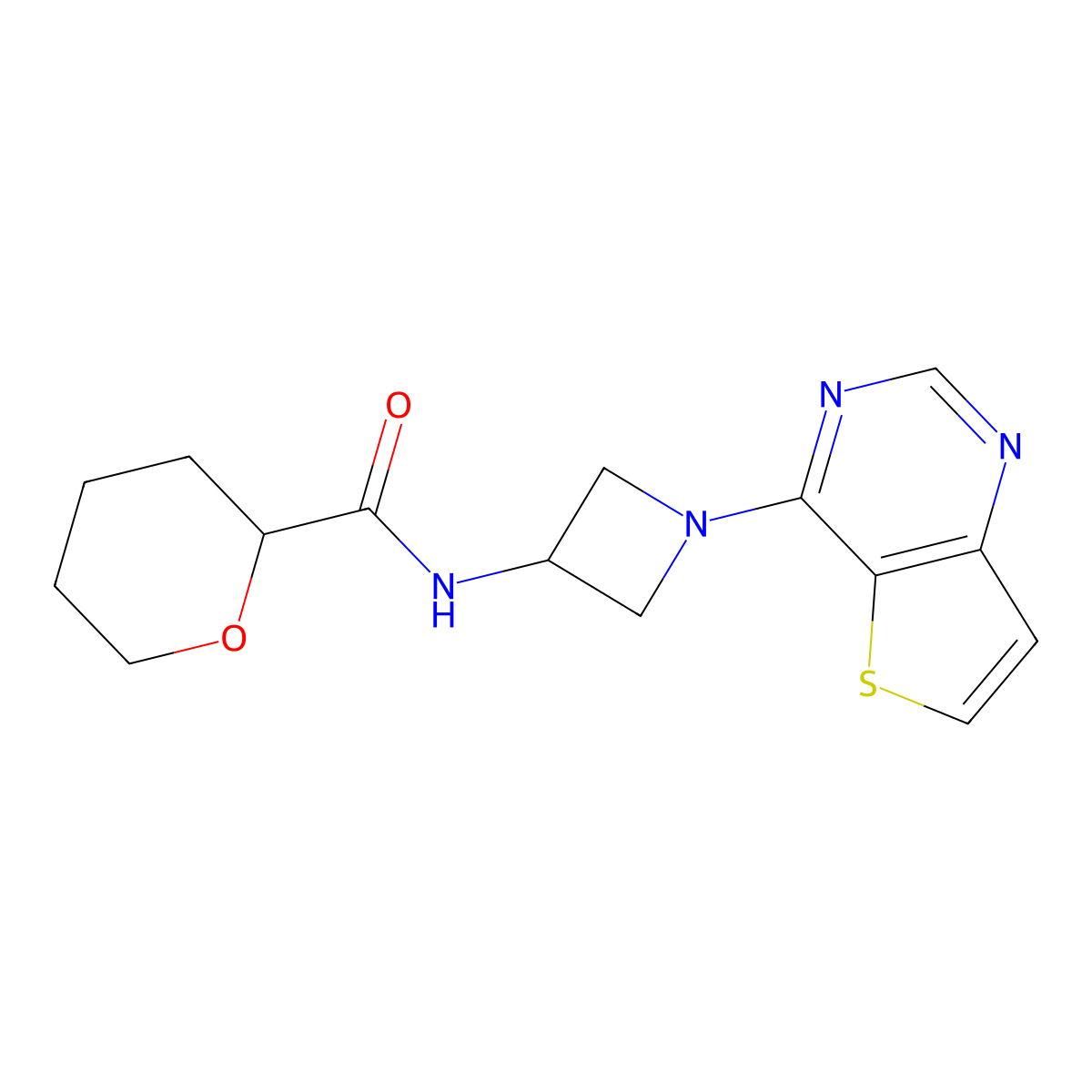 N-(1-{thieno[3,2-d]pyrimidin-4-yl}azetidin-3-yl)oxane-2-carboxamide molecular structure, CAS 2380144-70-5