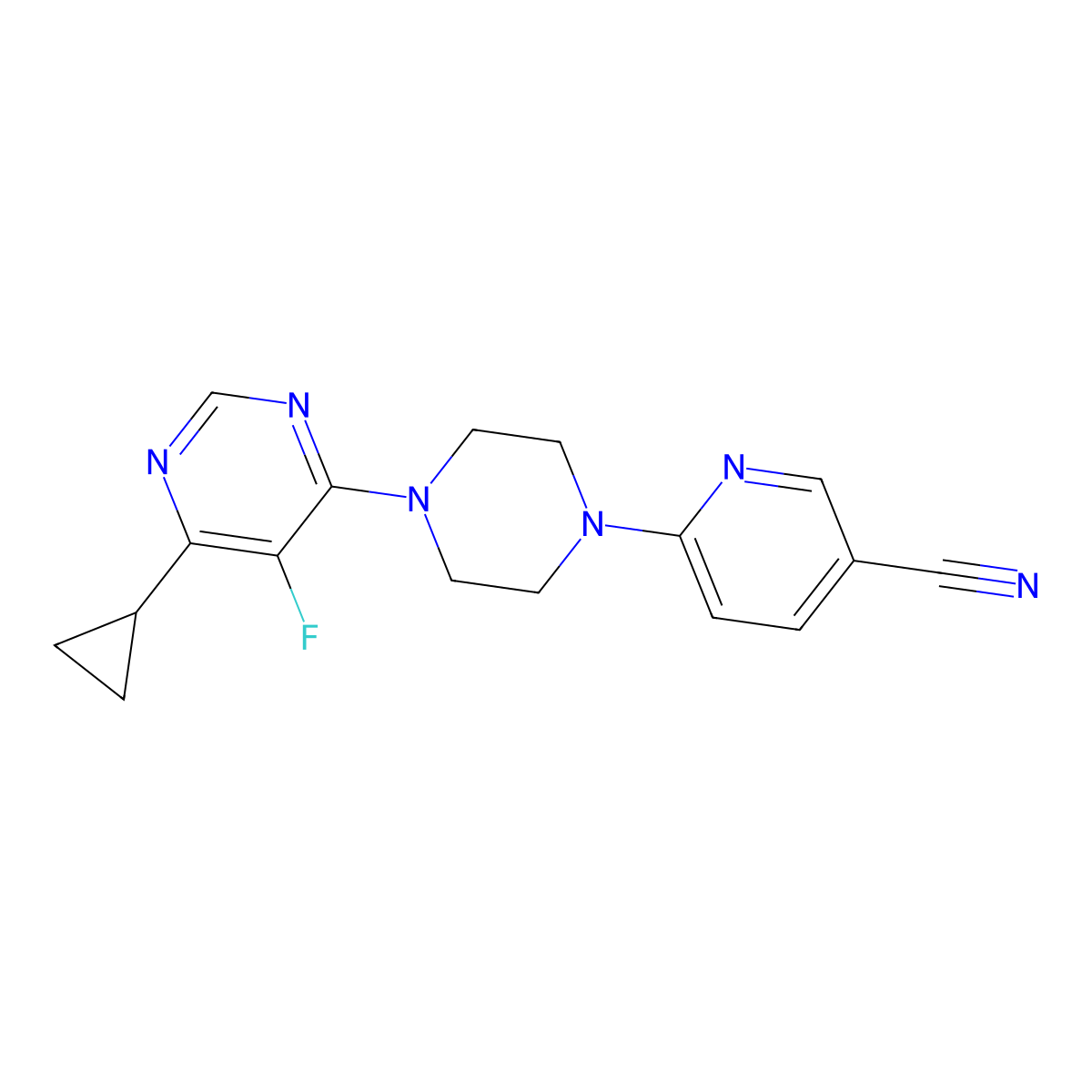 6-[4-(6-Cyclopropyl-5-fluoropyrimidin-4-yl)piperazin-1-yl]pyridine-3-carbonitrile molecular structure, CAS 2380144-73-8