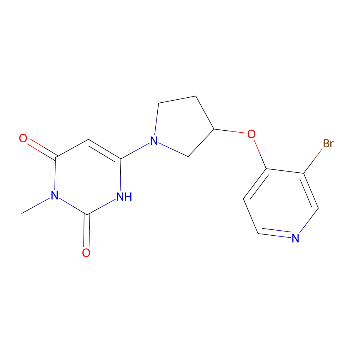 6-[3-(3-Bromopyridin-4-yl)oxypyrrolidin-1-yl]-3-methyl-1H-pyrimidine-2,4-dione molecular structure, CAS 2380144-78-3