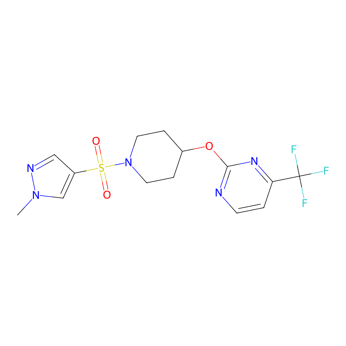 2-({1-[(1-methyl-1H-pyrazol-4-yl)sulfonyl]piperidin-4-yl}oxy)-4-(trifluoromethyl)pyrimidine molecular structure, CAS 2380144-80-7