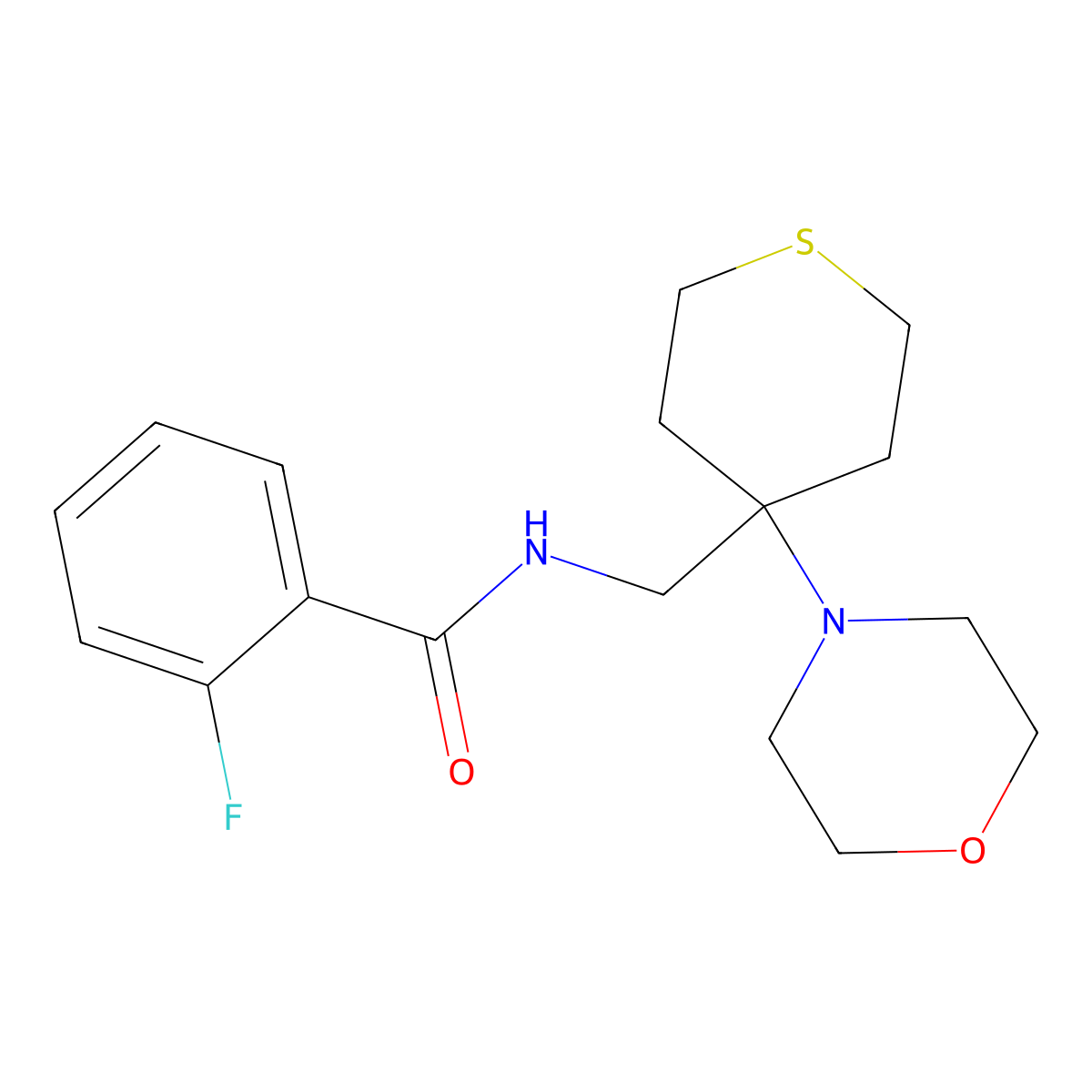 2-fluoro-N-{[4-(morpholin-4-yl)thian-4-yl]methyl}benzamide molecular structure, CAS 2380144-82-9