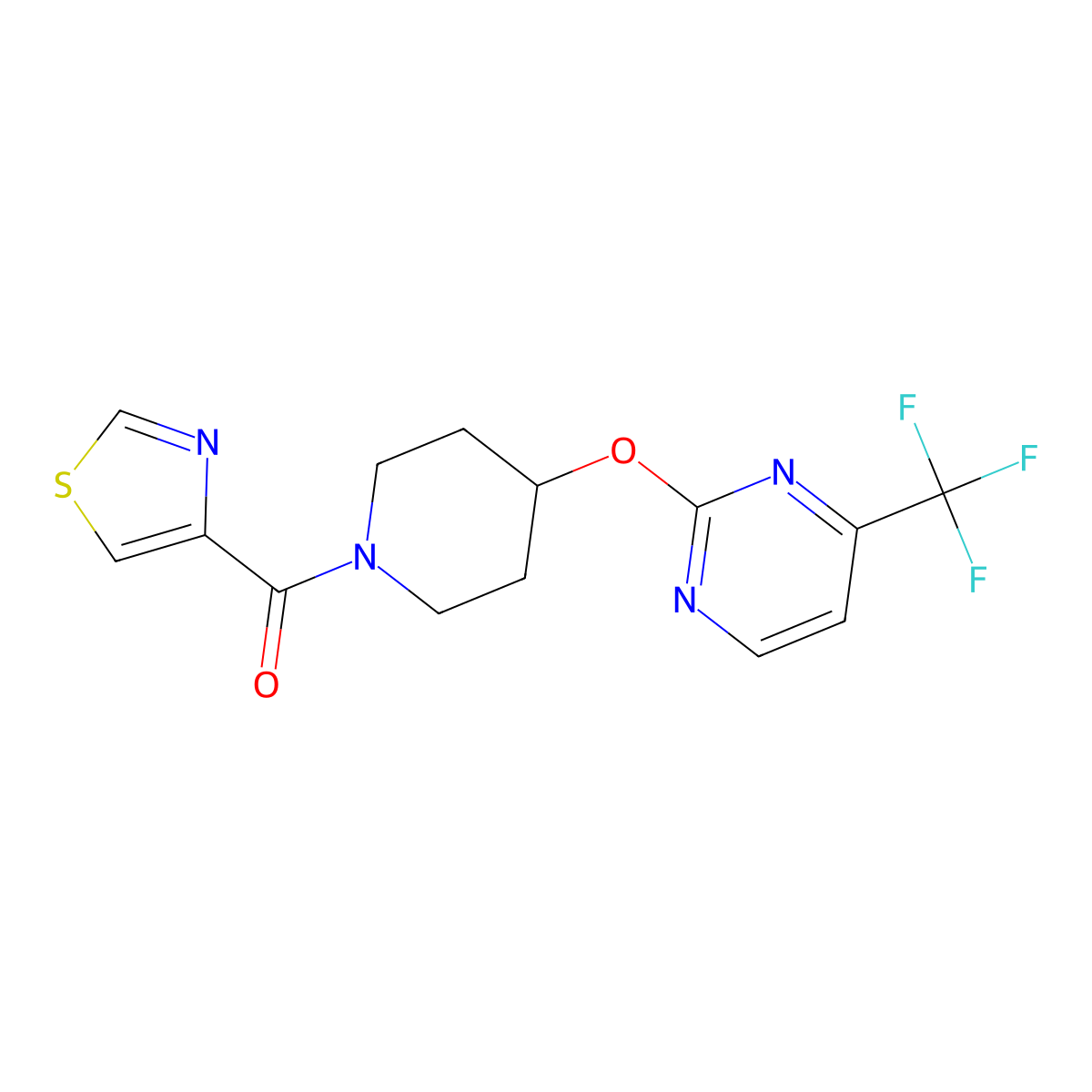 2-{[1-(1,3-Thiazole-4-carbonyl)piperidin-4-yl]oxy}-4-(trifluoromethyl)pyrimidine molecular structure, CAS 2380144-83-0