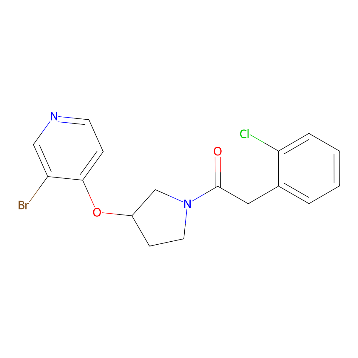 1-{3-[(3-Bromopyridin-4-yl)oxy]pyrrolidin-1-yl}-2-(2-chlorophenyl)ethan-1-one molecular structure, CAS 2380144-86-3