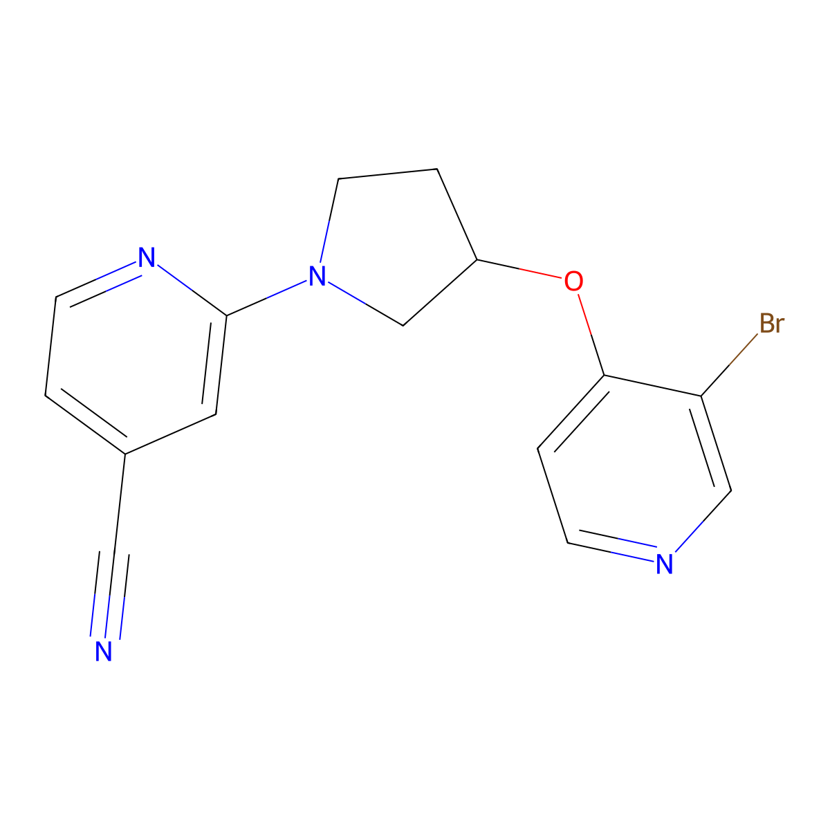 2-{3-[(3-Bromopyridin-4-yl)oxy]pyrrolidin-1-yl}pyridine-4-carbonitrile molecular structure, CAS 2380144-89-6