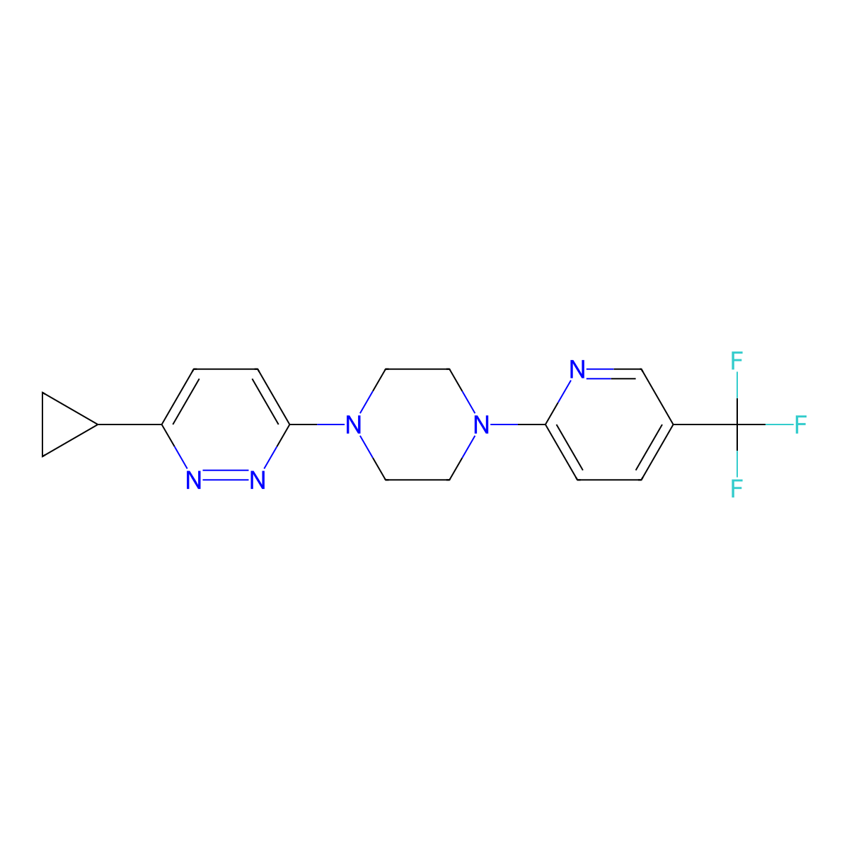 3-Cyclopropyl-6-{4-[5-(trifluoromethyl)pyridin-2-yl]piperazin-1-yl}pyridazine molecular structure, CAS 2380144-94-3