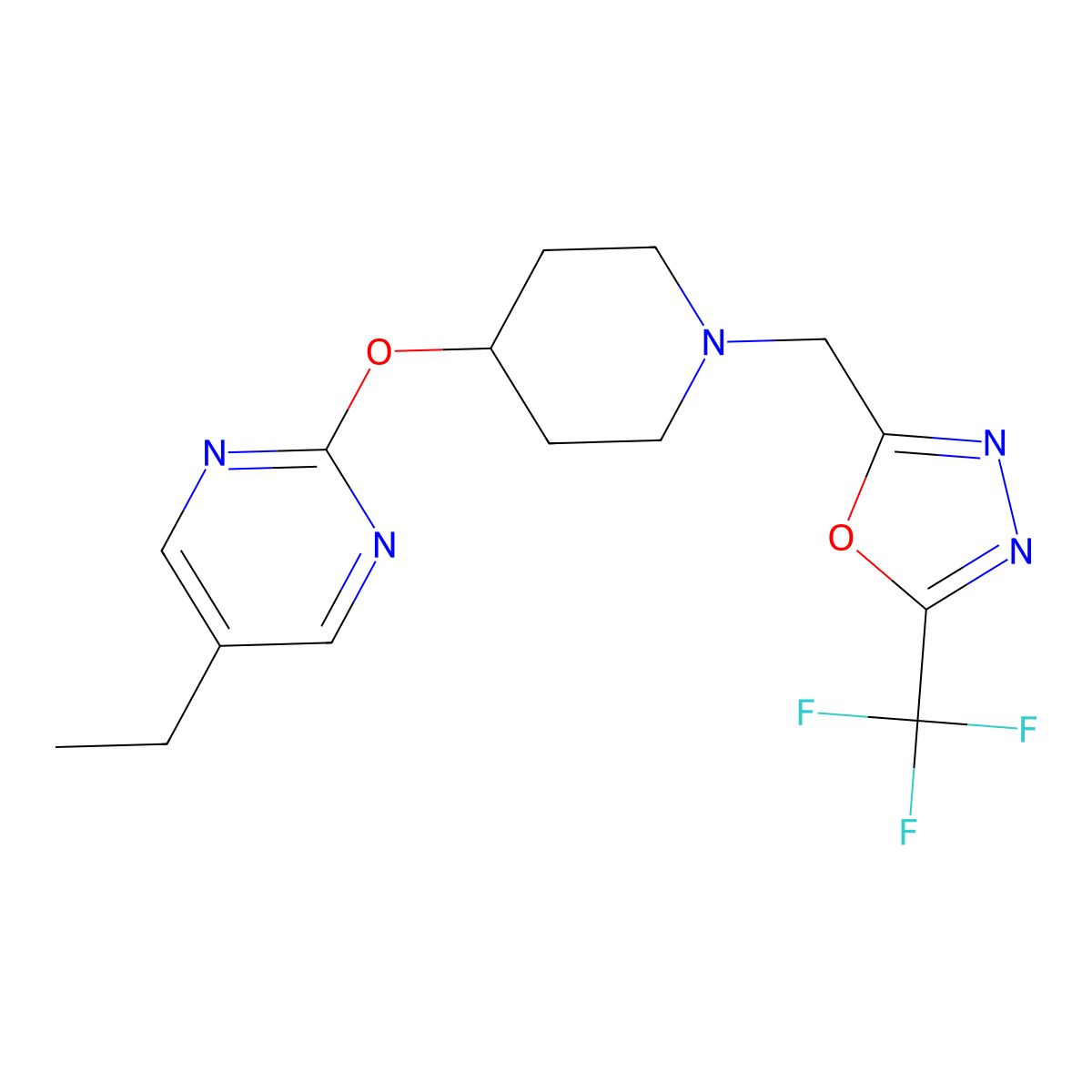 5-Ethyl-2-[(1-{[5-(trifluoromethyl)-1,3,4-oxadiazol-2-yl]methyl}piperidin-4-yl)oxy]pyrimidine molecular structure, CAS 2380144-96-5