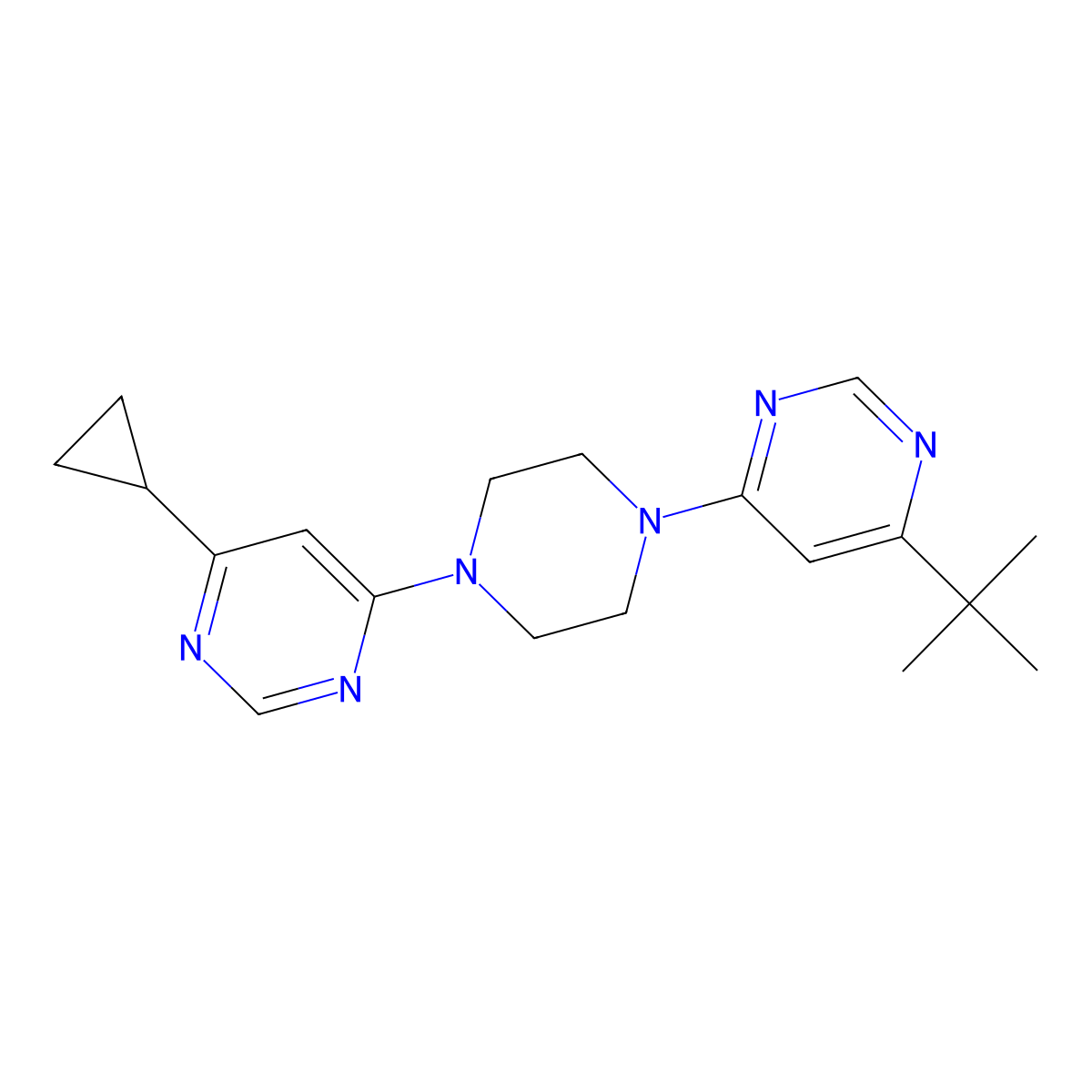4-[4-(6-Tert-butylpyrimidin-4-yl)piperazin-1-yl]-6-cyclopropylpyrimidine molecular structure, CAS 2380145-00-4