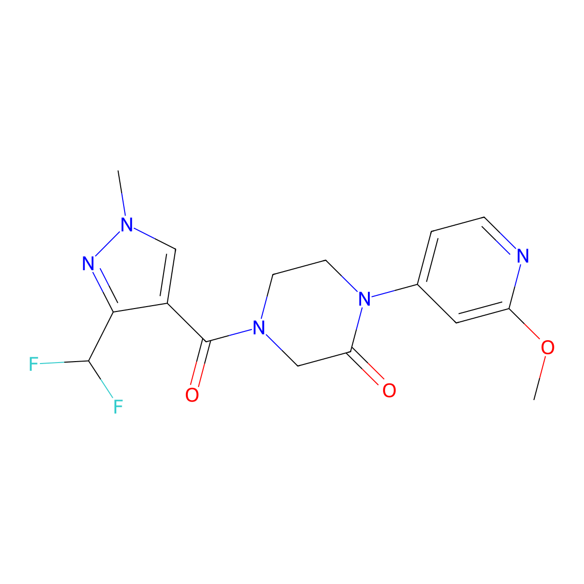 4-[3-(difluoromethyl)-1-methyl-1H-pyrazole-4-carbonyl]-1-(2-methoxypyridin-4-yl)piperazin-2-one molecular structure, CAS 2380145-01-5