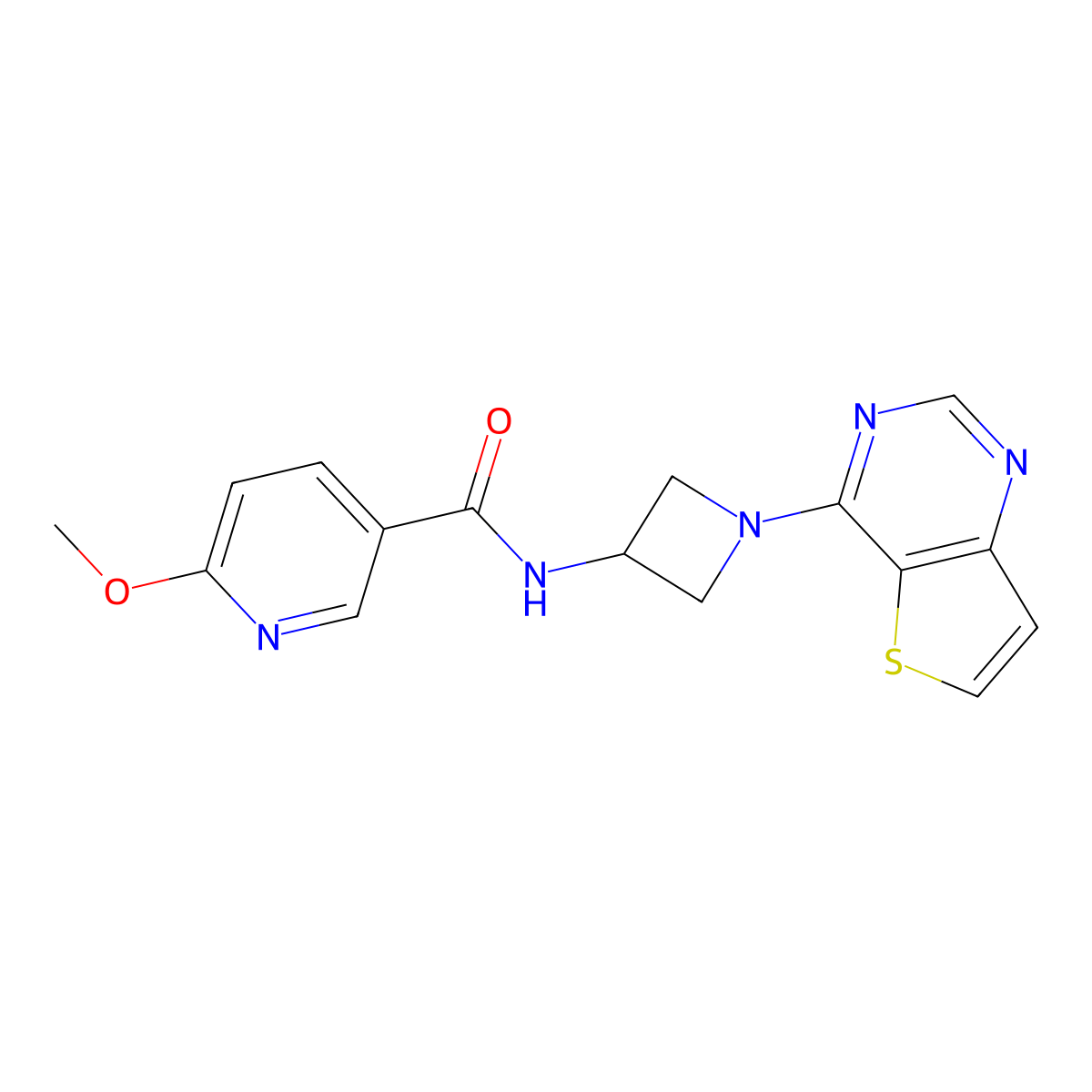 6-methoxy-N-(1-{thieno[3,2-d]pyrimidin-4-yl}azetidin-3-yl)pyridine-3-carboxamide molecular structure, CAS 2380145-05-9