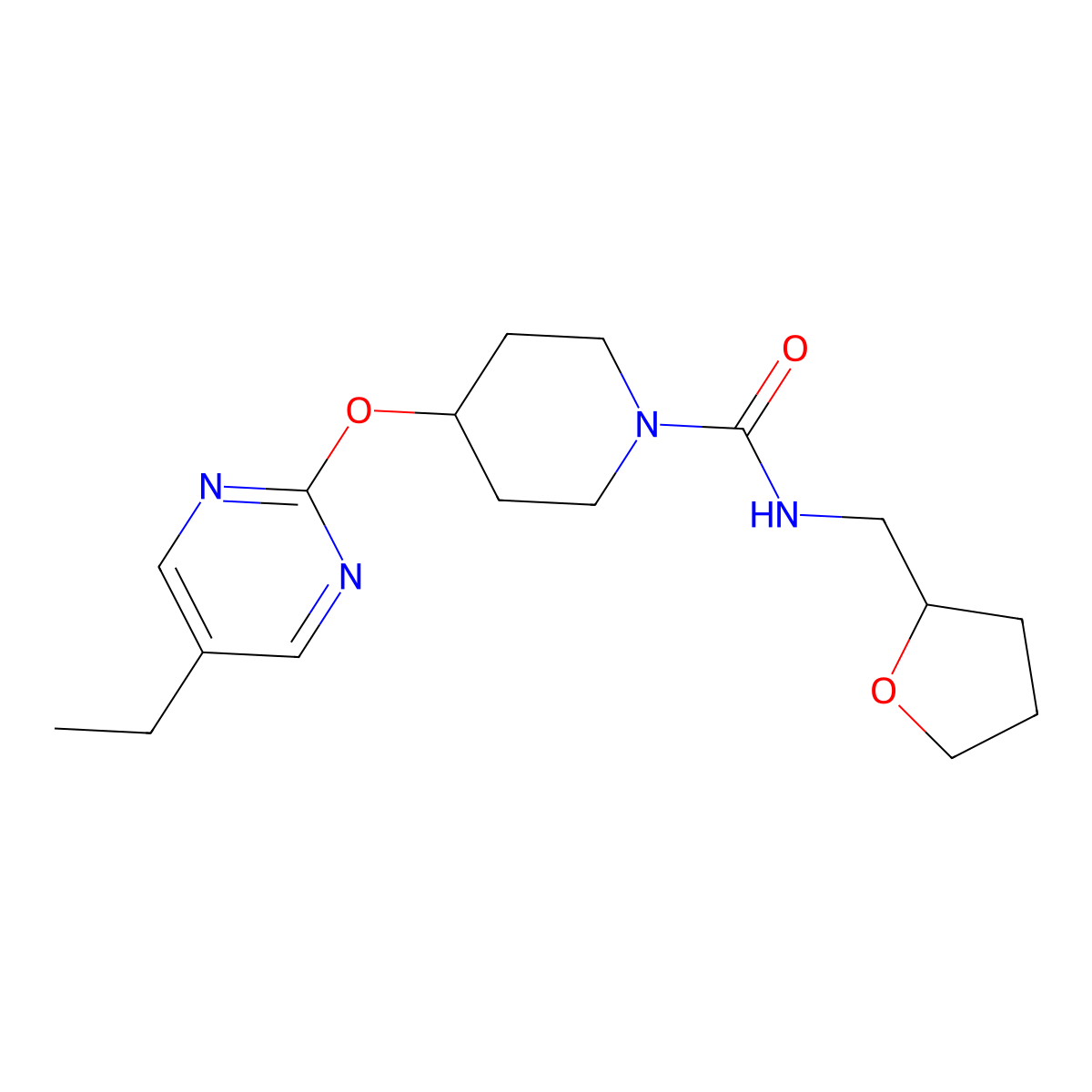 4-[(5-ethylpyrimidin-2-yl)oxy]-N-[(oxolan-2-yl)methyl]piperidine-1-carboxamide molecular structure, CAS 2380145-09-3