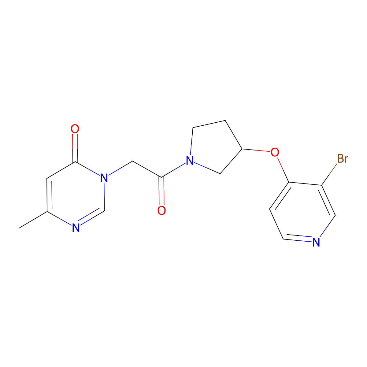 3-(2-{3-[(3-Bromopyridin-4-yl)oxy]pyrrolidin-1-yl}-2-oxoethyl)-6-methyl-3,4-dihydropyrimidin-4-one molecular structure, CAS 2380145-11-7