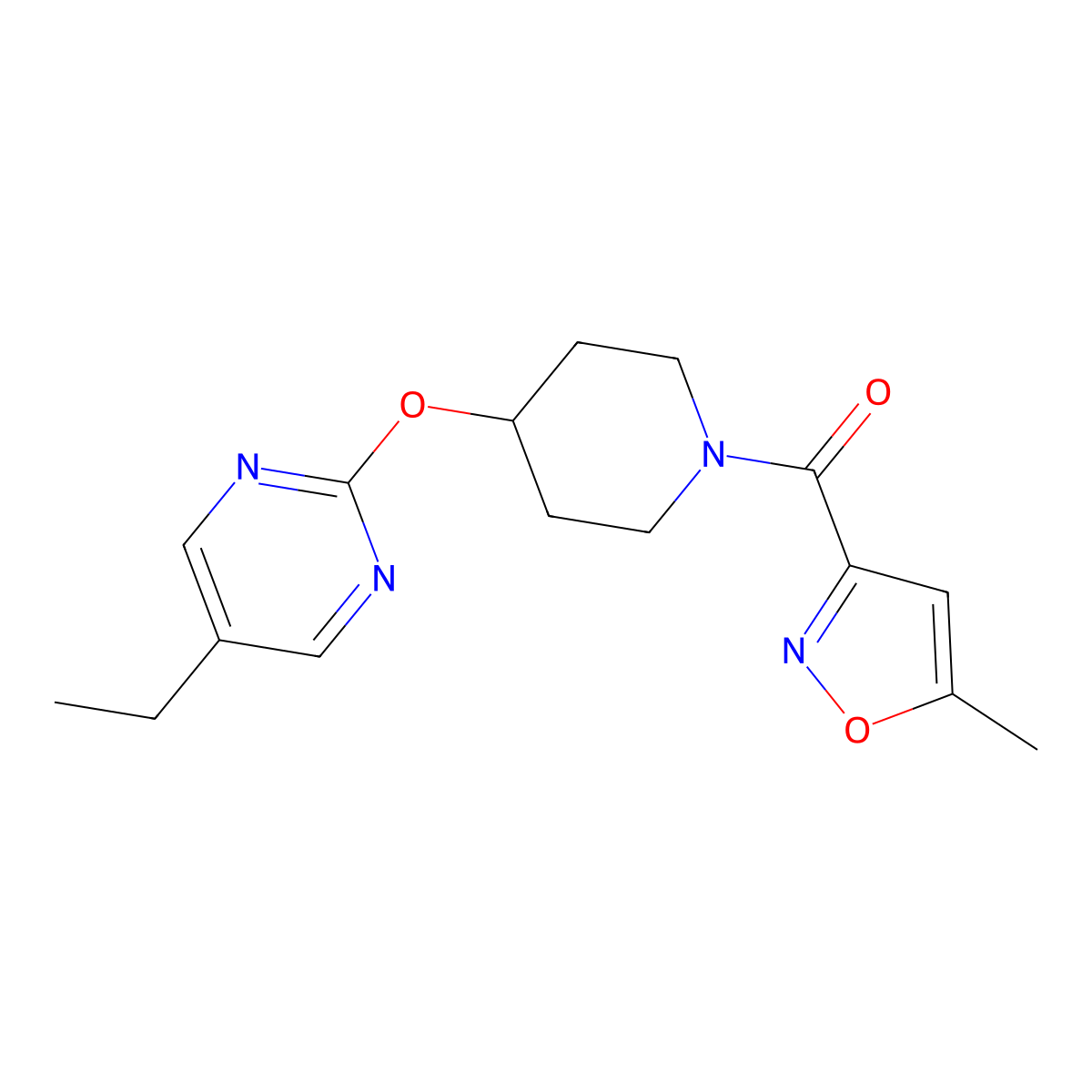 5-Ethyl-2-{[1-(5-methyl-1,2-oxazole-3-carbonyl)piperidin-4-yl]oxy}pyrimidine molecular structure, CAS 2380145-15-1