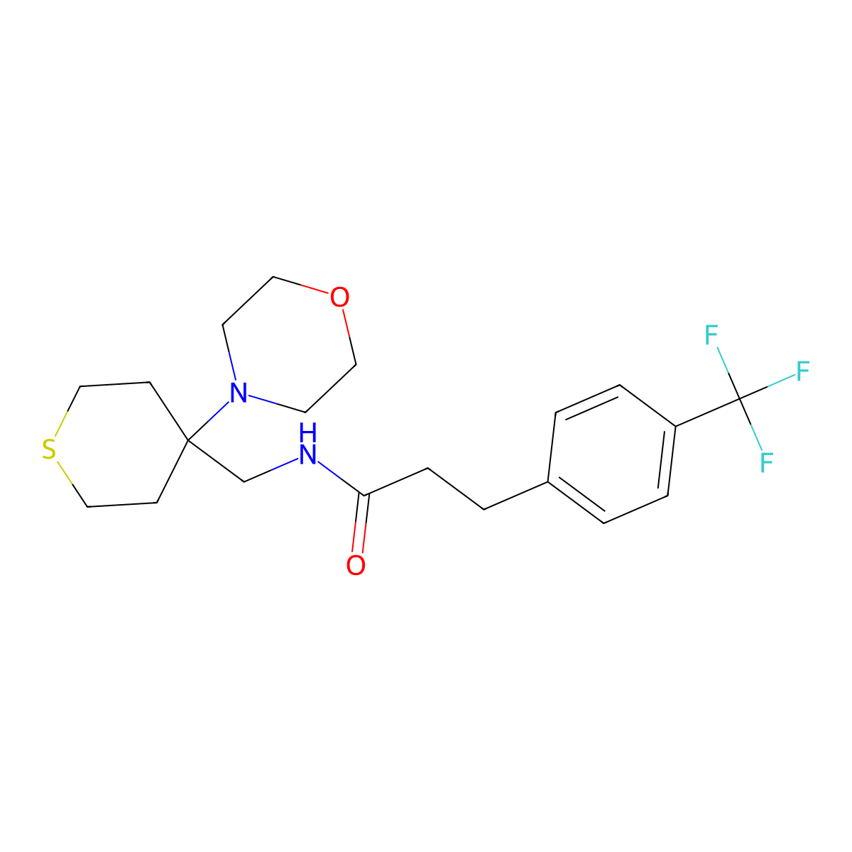 N-{[4-(morpholin-4-yl)thian-4-yl]methyl}-3-[4-(trifluoromethyl)phenyl]propanamide molecular structure, CAS 2380145-25-3
