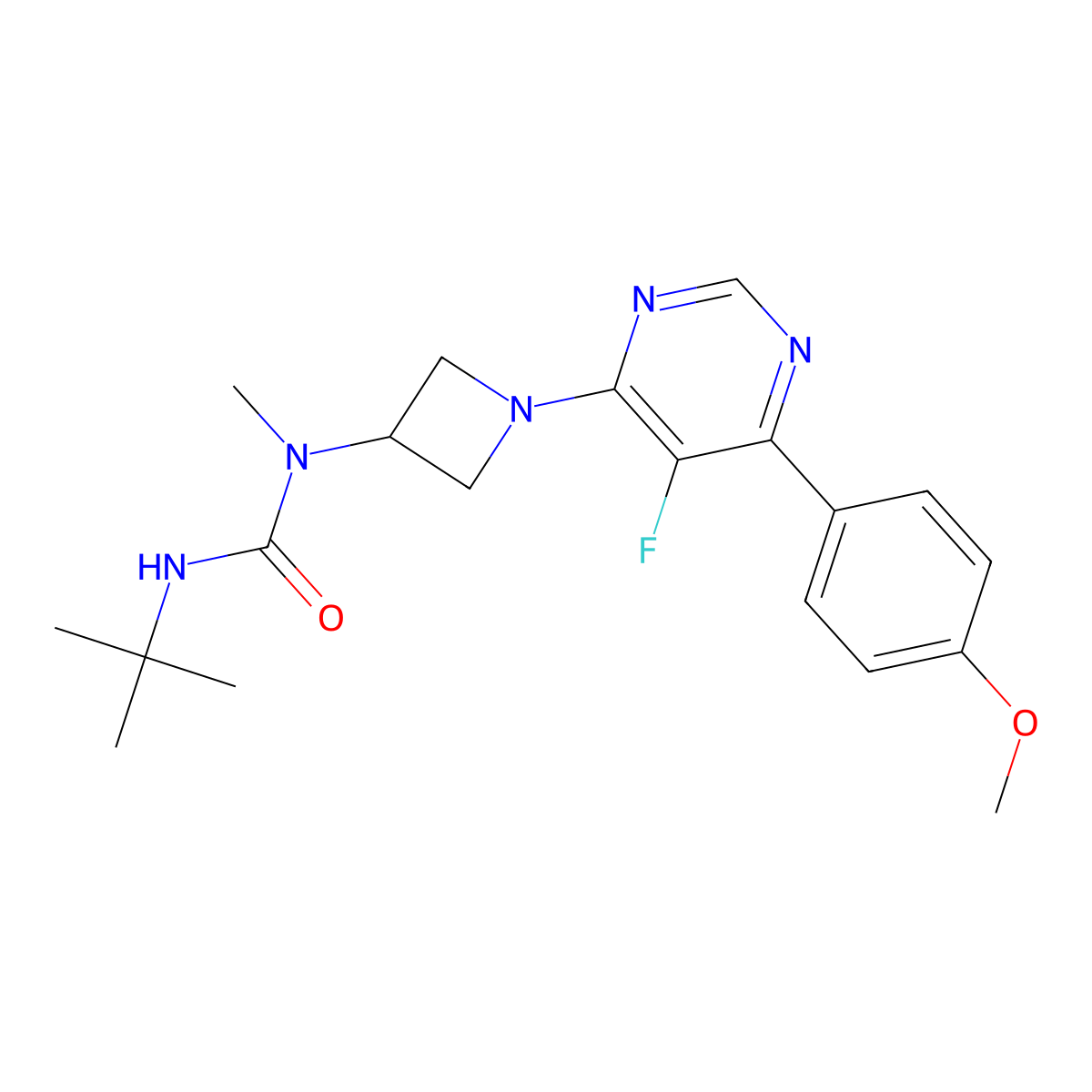 3-Tert-butyl-1-{1-[5-fluoro-6-(4-methoxyphenyl)pyrimidin-4-yl]azetidin-3-yl}-1-methylurea molecular structure, CAS 2380145-30-0