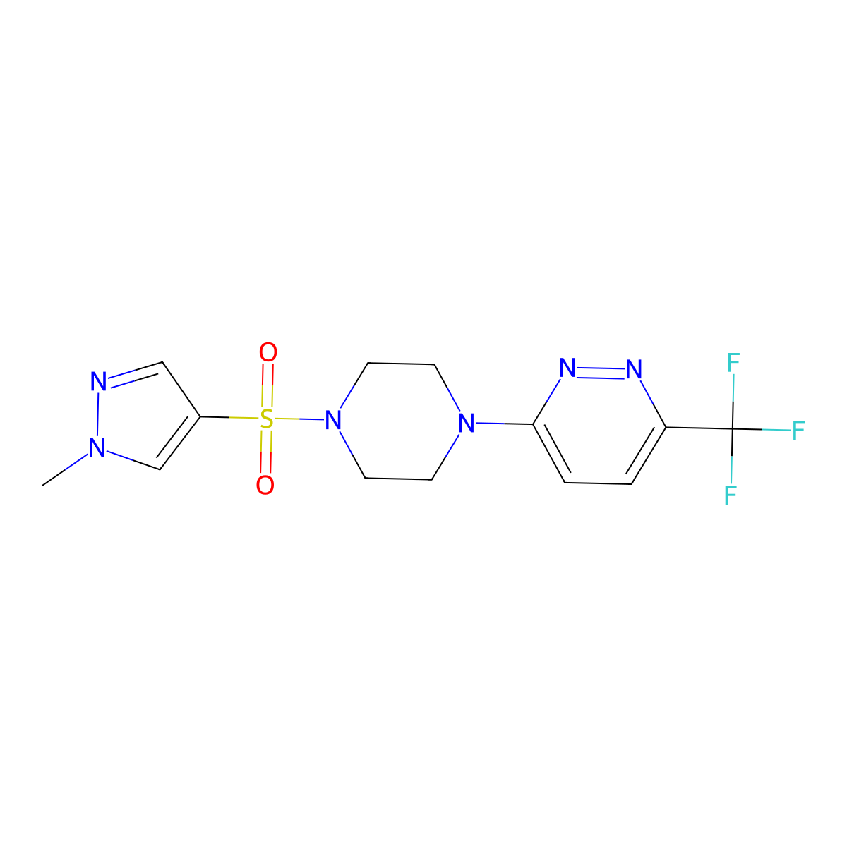 3-{4-[(1-methyl-1H-pyrazol-4-yl)sulfonyl]piperazin-1-yl}-6-(trifluoromethyl)pyridazine molecular structure, CAS 2380145-31-1