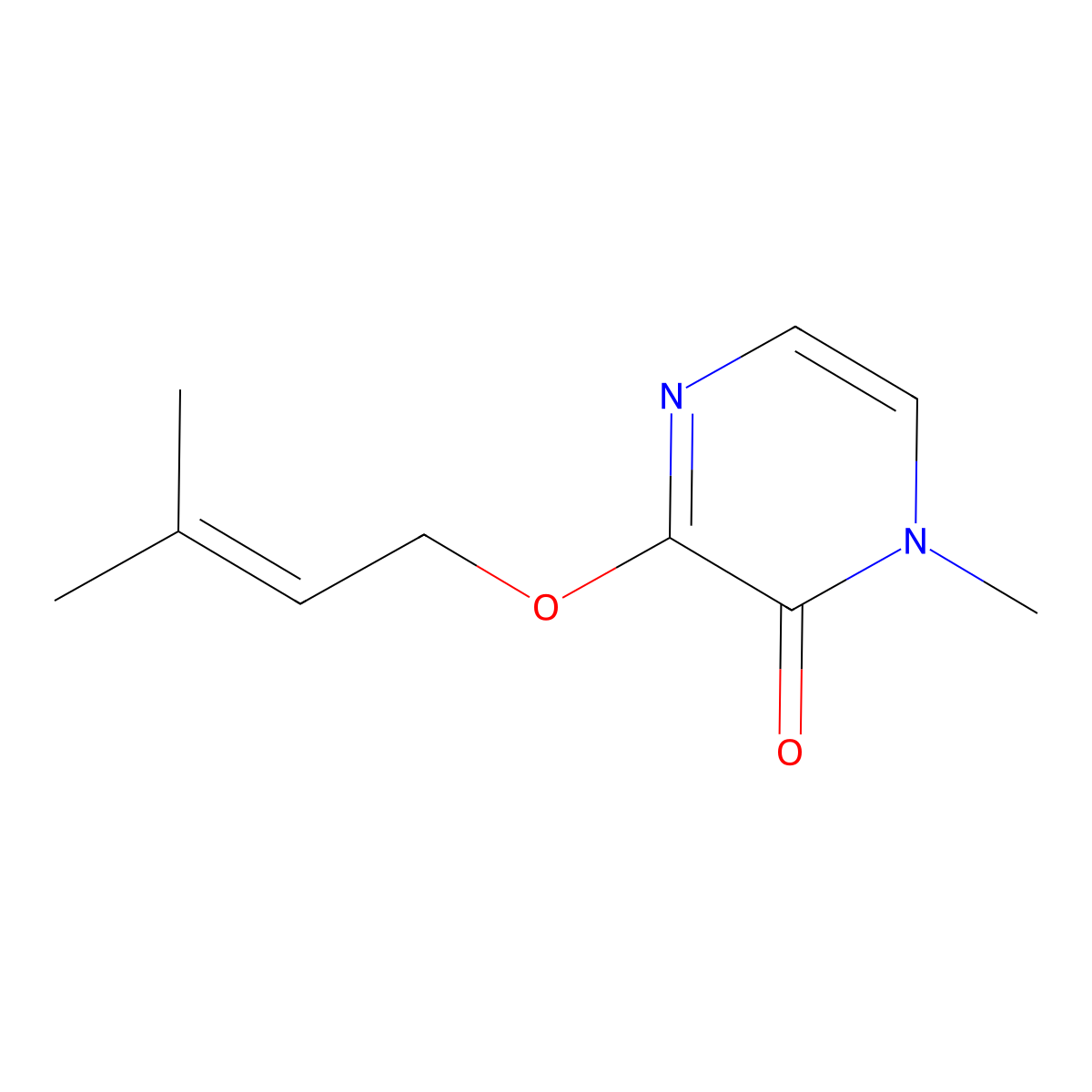 1-Methyl-3-[(3-methylbut-2-en-1-yl)oxy]-1,2-dihydropyrazin-2-one molecular structure, CAS 2380145-33-3