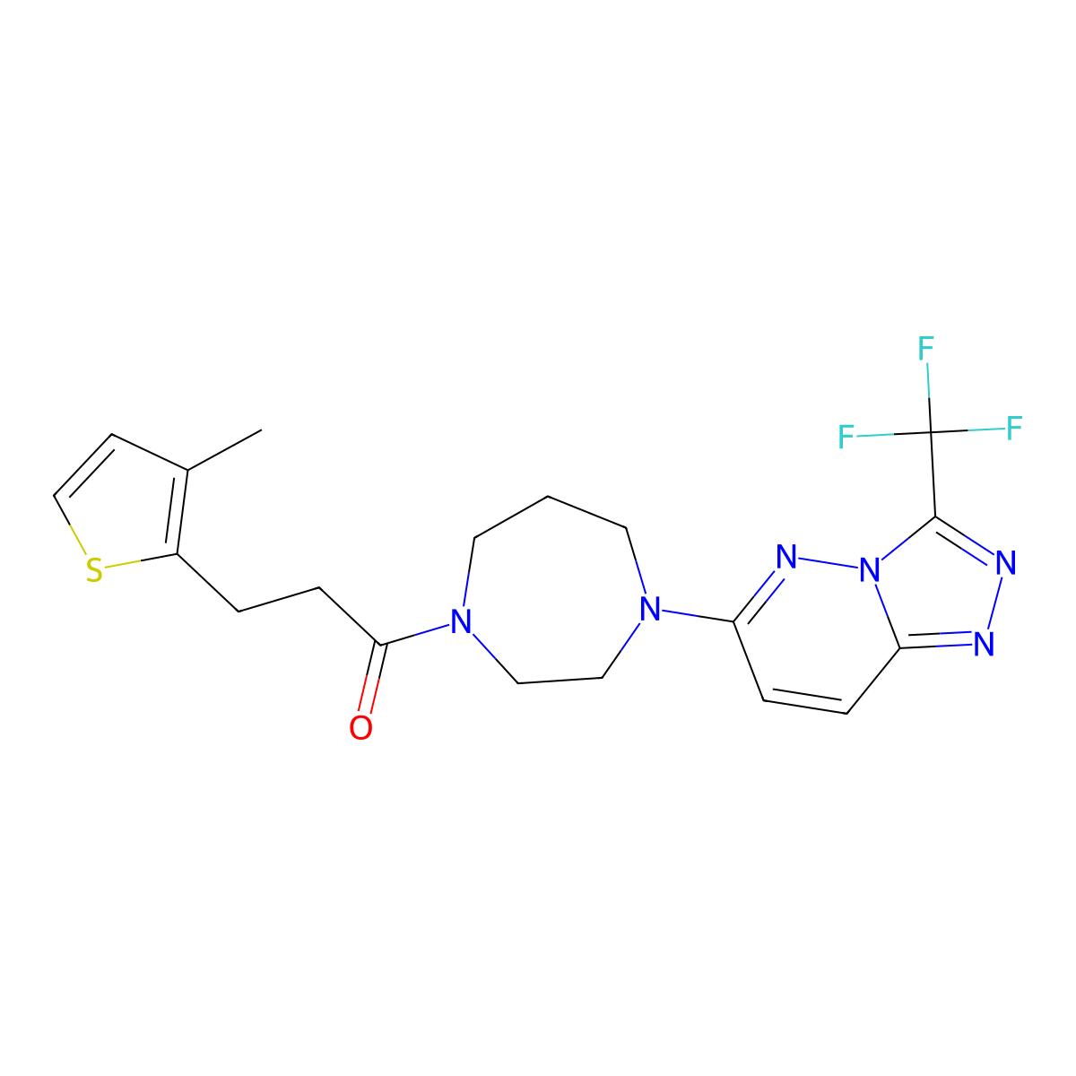 3-(3-Methylthiophen-2-yl)-1-{4-[3-(trifluoromethyl)-[1,2,4]triazolo[4,3-b]pyridazin-6-yl]-1,4-diazepan-1-yl}propan-1-one molecular structure, CAS 2380145-42-4